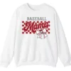 Distressed Checkered Baseball Mama Sweatshirt, Bow Pullover, Vintage Game Day Sports Mom Crewneck