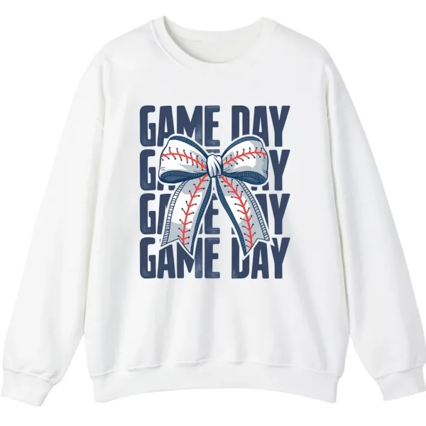 Game Day Baseball Bow Sweatshirt, Softball Star Ribbon Crewneck, Vintage Sports Fan Pullover