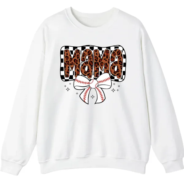Leopard Mama Baseball Bow Sweatshirt, Checkered Cheetah Sports Mom Crewneck, Game Day Mom Gift Pullover