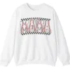 Distressed Checkered Baseball Mama Sweatshirt, Sports Stitch MAMA Pullover, Game Day Bow Crewneck