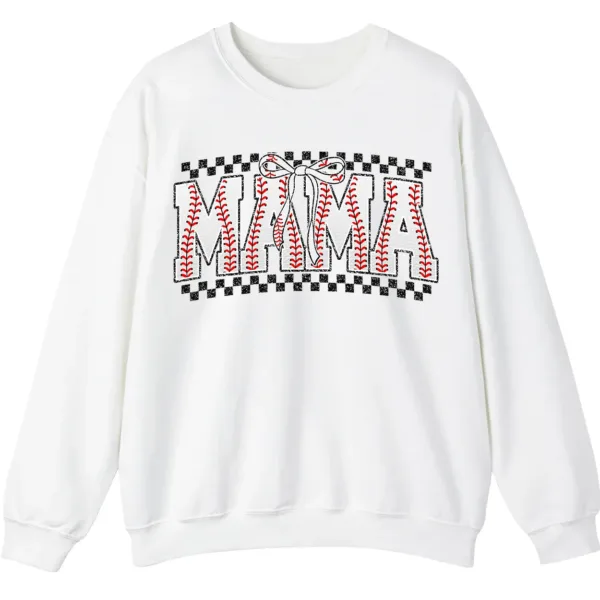 Distressed Checkered Baseball Mama Sweatshirt, Sports Stitch MAMA Pullover, Game Day Bow Crewneck