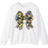 5.0 "I Would Not Change You For The World" Autism Mom Sweatshirt, Puzzle Piece Bow Support Gift