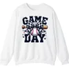 Game Day Plaid Bow Baseball Sweatshirt, Black White Checkered Ribbon Crewneck, Sports Lover Vintage Pullover