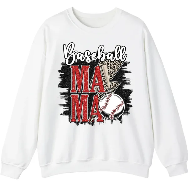 Baseball Mama Red Glitter Leopard Lightning Sweatshirt, Game Day Sports Mom Pullover, Distressed Grunge Design Crewneck