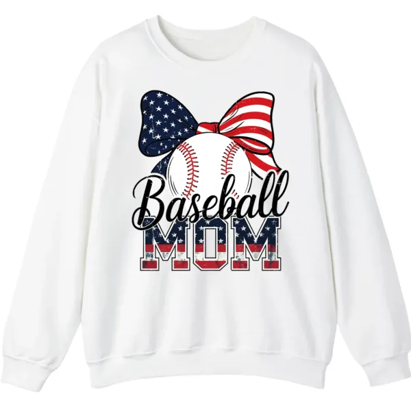 Baseball Mom Sweatshirt, Game Day Sports Mom Pullover, American Flag Bow Crewneck