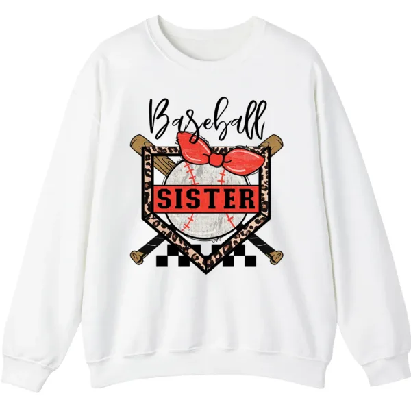 Baseball Sister Leopard Print Checkered Sweatshirt, Red Bow Game Day Sibling Pullover, Cute Softball Fan Gift