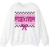 Breast Cancer Survivor Awareness Pink Ribbon Checkered Crewneck