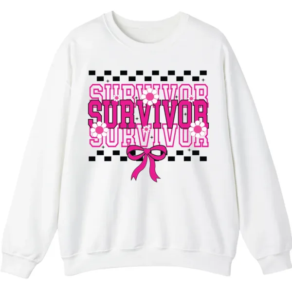 Breast Cancer Survivor Awareness Pink Ribbon Checkered Crewneck