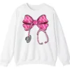 Pink Ribbon Nurse Stethoscope Bow Breast Cancer Crewneck Sweatshirt