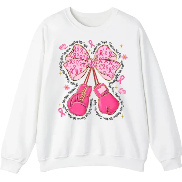 Together We Fight Pink Ribbon Boxing Gloves Crewneck Sweatshirt
