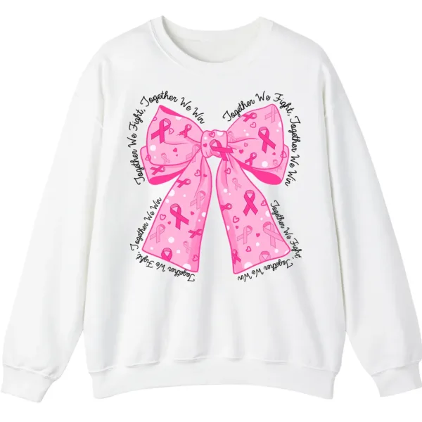 Breast Cancer Awareness Pink Ribbon Bow Sweatshirt, Together We Fight, Together We Win