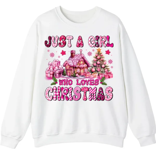 Just A Girl Who Loves Christmas Pink Gingerbread House Sweatshirt - Cute Plaid Holiday Crewneck