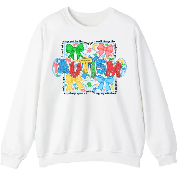 5.0 "I Would Not Change You For The World" Autism Mom Shirt, Colorful Bows Support Gift
