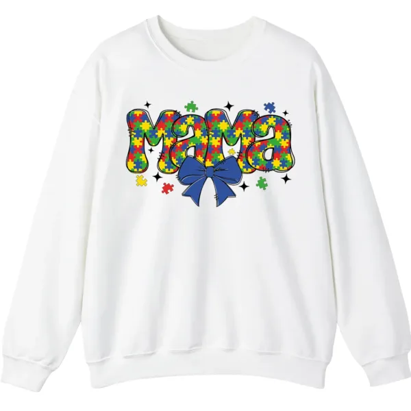 Cute Colorful Puzzle Piece Mama Crewneck, Autism Awareness Bubble Letters Sweatshirt