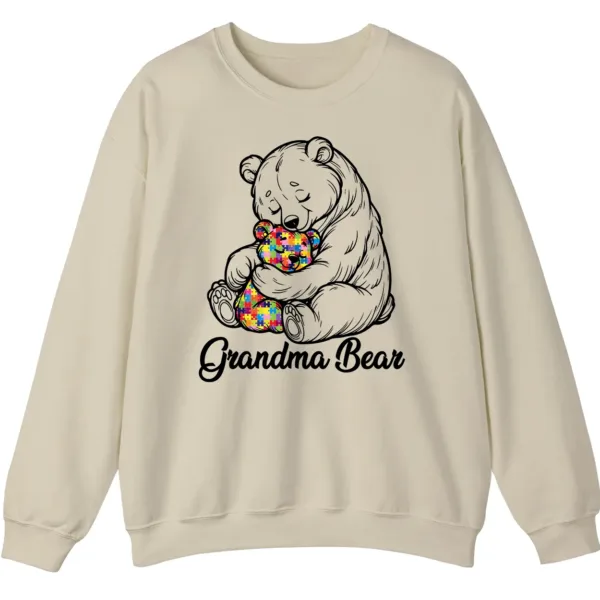 5.1 Autism Grandma Bear Sweatshirt, Puzzle Piece Teddy Bear Hug Support Gift