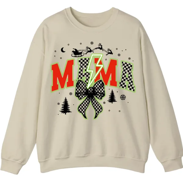 5.1 Checkered Mama Christmas Sweatshirt with Lightning Bolt & Reindeer Sleigh