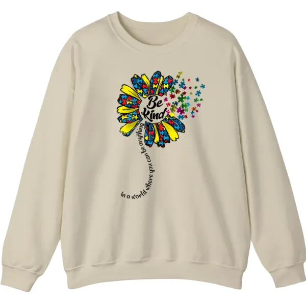 5.1 "Be Kind" Puzzle Flower Autism Awareness Sweatshirt, Sunflower Kindness Crewneck