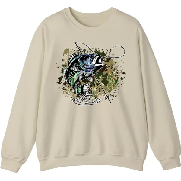 Largemouth Bass Fishing Sweatshirt - Camo Splash Art Crewneck