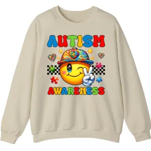 Autism Awareness Smiley Face Sweatshirt, Cute Happy Face Neurodiversity Crewneck