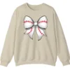Cute Baseball Stitch Bow Crewneck Sweatshirt - Softball Mom Game Day Gift