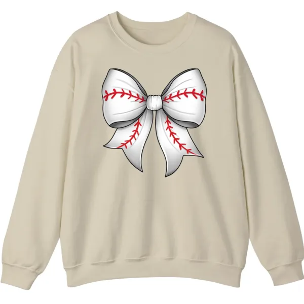 Cute Baseball Stitch Bow Crewneck Sweatshirt - Softball Mom Game Day Gift