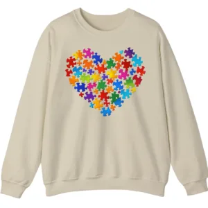 Colorful Puzzle Piece Heart Autism Awareness Sweatshirt, Jigsaw Heart Crewneck