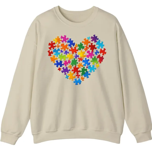 Colorful Puzzle Piece Heart Autism Awareness Sweatshirt, Jigsaw Heart Crewneck