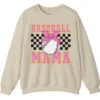 Pink Glitter Baseball Mama Sweatshirt, Checkered Softball Mom Crewneck, Game Day Bow Pullover, Retro Sports Parent Gift