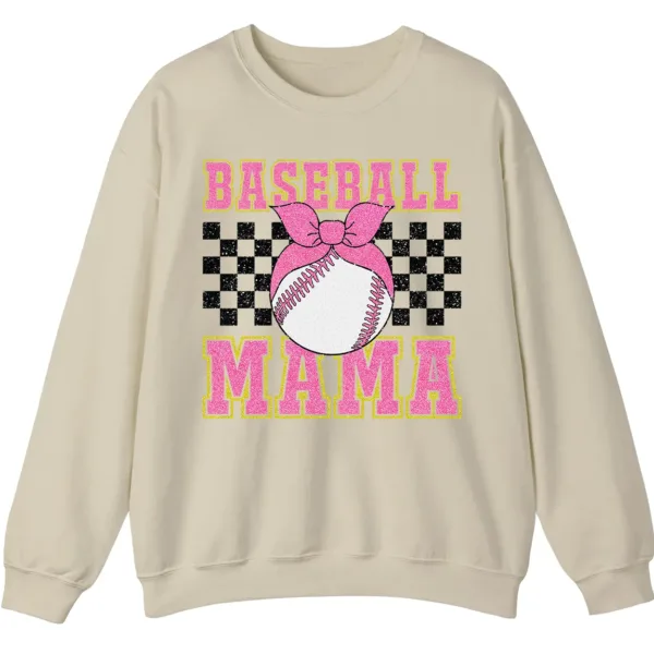 Pink Glitter Baseball Mama Sweatshirt, Checkered Softball Mom Crewneck, Game Day Bow Pullover, Retro Sports Parent Gift
