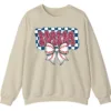 Leopard Print Mama Baseball Bow Sweatshirt, Checkered Game Day Crewneck, Pink Cheetah Softball Mom Pullover