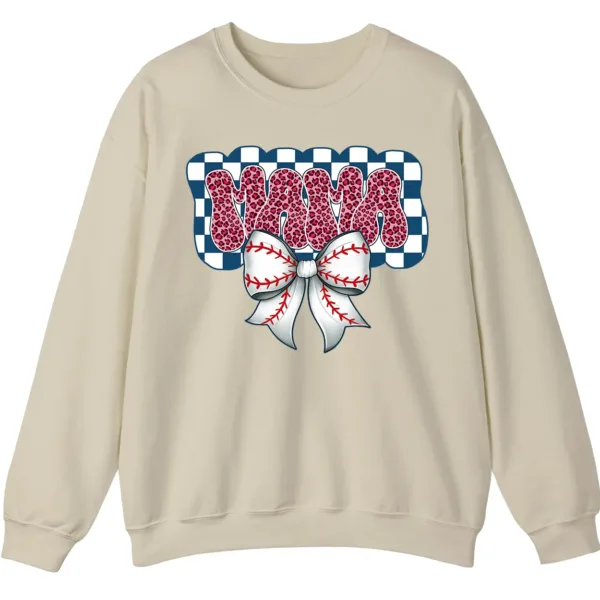 Leopard Print Mama Baseball Bow Sweatshirt, Checkered Game Day Crewneck, Pink Cheetah Softball Mom Pullover