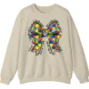 5.1 "I Would Not Change You For The World" Autism Mom Sweatshirt, Puzzle Piece Bow Support Gift