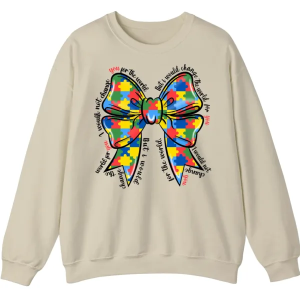 5.1 "I Would Not Change You For The World" Autism Mom Sweatshirt, Puzzle Piece Bow Support Gift