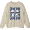Game Day Baseball Bow Sweatshirt, Softball Star Ribbon Crewneck, Vintage Sports Fan Pullover