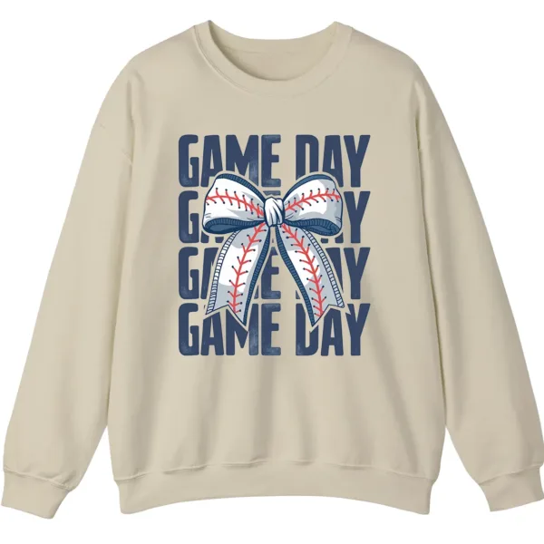 Game Day Baseball Bow Sweatshirt, Softball Star Ribbon Crewneck, Vintage Sports Fan Pullover