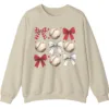 Baseball Bows Red White Grid Sweatshirt, Plaid Ribbon and Balls Crewneck, Cute Sports Mom Game Day Pullover, Softball Lover Gift