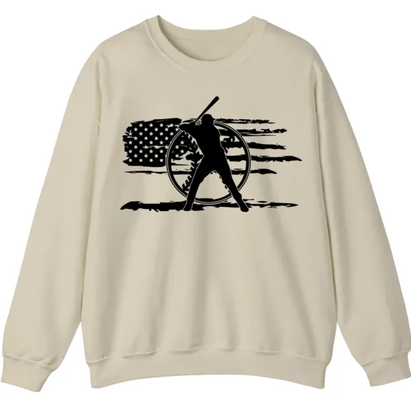 Distressed American Flag Baseball Player Sweatshirt, Patriotic Game Day Crewneck, USA Sports Fan Pullover