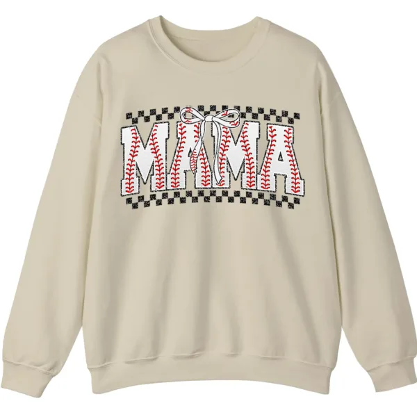 Distressed Checkered Baseball Mama Sweatshirt, Sports Stitch MAMA Pullover, Game Day Bow Crewneck