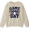 Game Day Plaid Bow Baseball Sweatshirt, Black White Checkered Ribbon Crewneck, Sports Lover Vintage Pullover