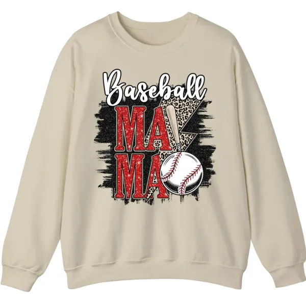 Baseball Mama Red Glitter Leopard Lightning Sweatshirt, Game Day Sports Mom Pullover, Distressed Grunge Design Crewneck