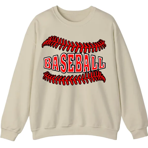 Baseball Red Stitches Typography Sweatshirt, Bold Game Day Fan Crewneck, Minimalist Sports Pullover