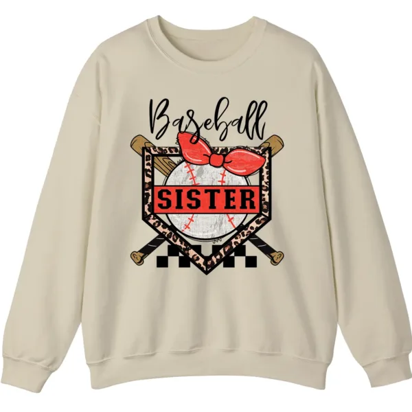 Baseball Sister Leopard Print Checkered Sweatshirt, Red Bow Game Day Sibling Pullover, Cute Softball Fan Gift