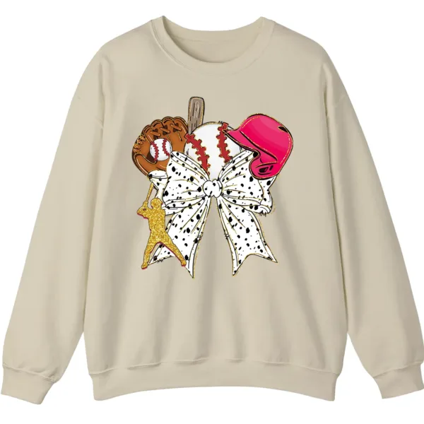 Feminine Glitter Baseball Bow Crewneck Sweatshirt Pink