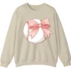 Cute Pink Baseball Bow Crewneck Sweatshirt for Girls