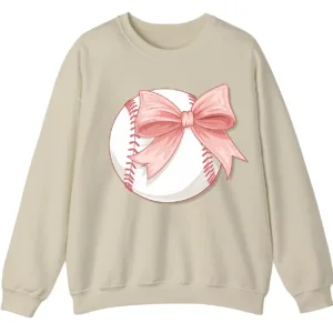 Cute Pink Baseball Bow Crewneck Sweatshirt for Girls
