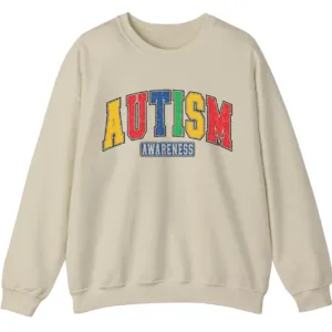 5.1 Vintage Varsity Autism Awareness Sweatshirt, Retro Distressed Puzzle Colors Crewneck