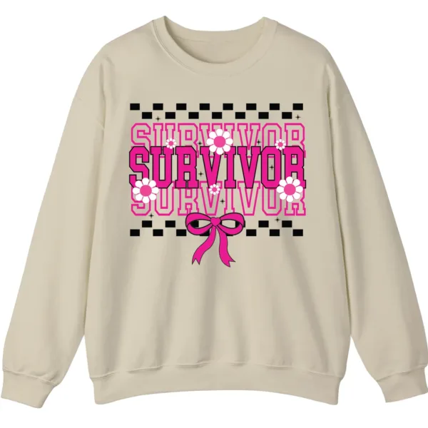 Breast Cancer Survivor Awareness Pink Ribbon Checkered Crewneck