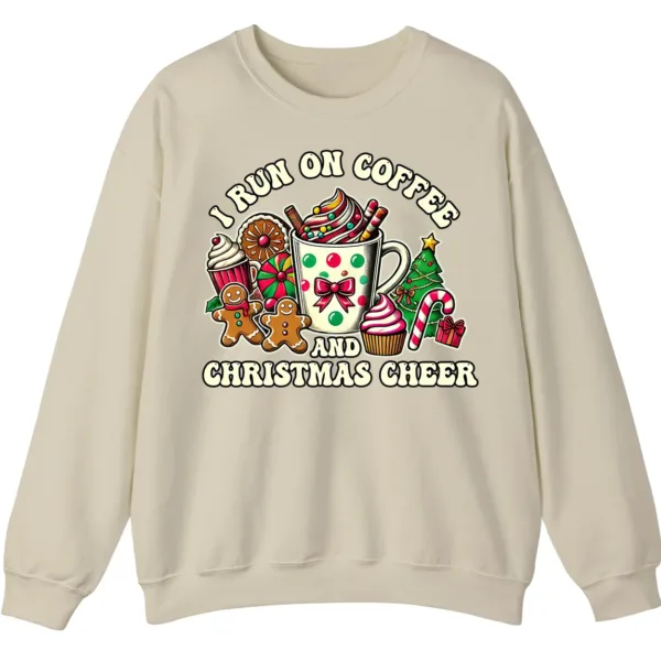I Run On Coffee & Christmas Cheer Sweatshirt, Funny Holiday Cocoa Mug Cookie Shirt