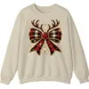 Glitter Plaid Bow Reindeer Antlers Sweatshirt, Sparkling Christmas Gift for Her