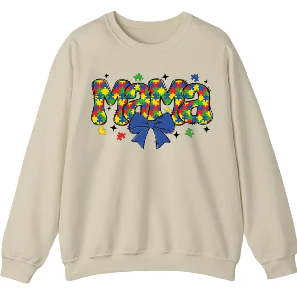 Cute Colorful Puzzle Piece Mama Crewneck, Autism Awareness Bubble Letters Sweatshirt